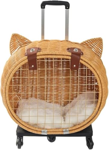 GEBYUI籐製ペットキャリー リュック ペットキャリー キャスター付き 猫 猫用 キャリー カート 犬 小型犬 ペットキャリーケース 折り畳み 取り外し可能な車輪 ドライブ 旅行 通院 防災 避難用 キャリー