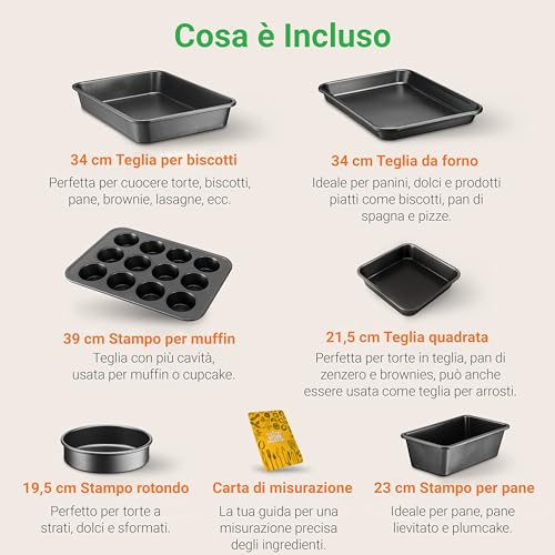 NutriChef Set di 6 Teglie da Forno Antiaderenti in Acciaio al Carbonio, Teglie Forno per Biscotti, Muffin, Torte e Pane, Resistenti ai Graffi, Lavabili in Lavastoviglie, Nero - immagine 3