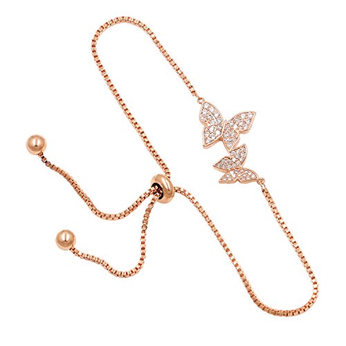 WeimanJewelry Love Gift Cubic Zirconia CZ Bridal Butterfly Adjustable Bracelet for Women (Rose Gold)