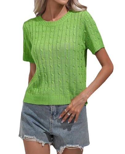 Image of MINTLIMIT Women's Short Sleeve Sweater Tops Lightweight Pullover Shirts 2025 Spring Summer Trendy Casual Blouses