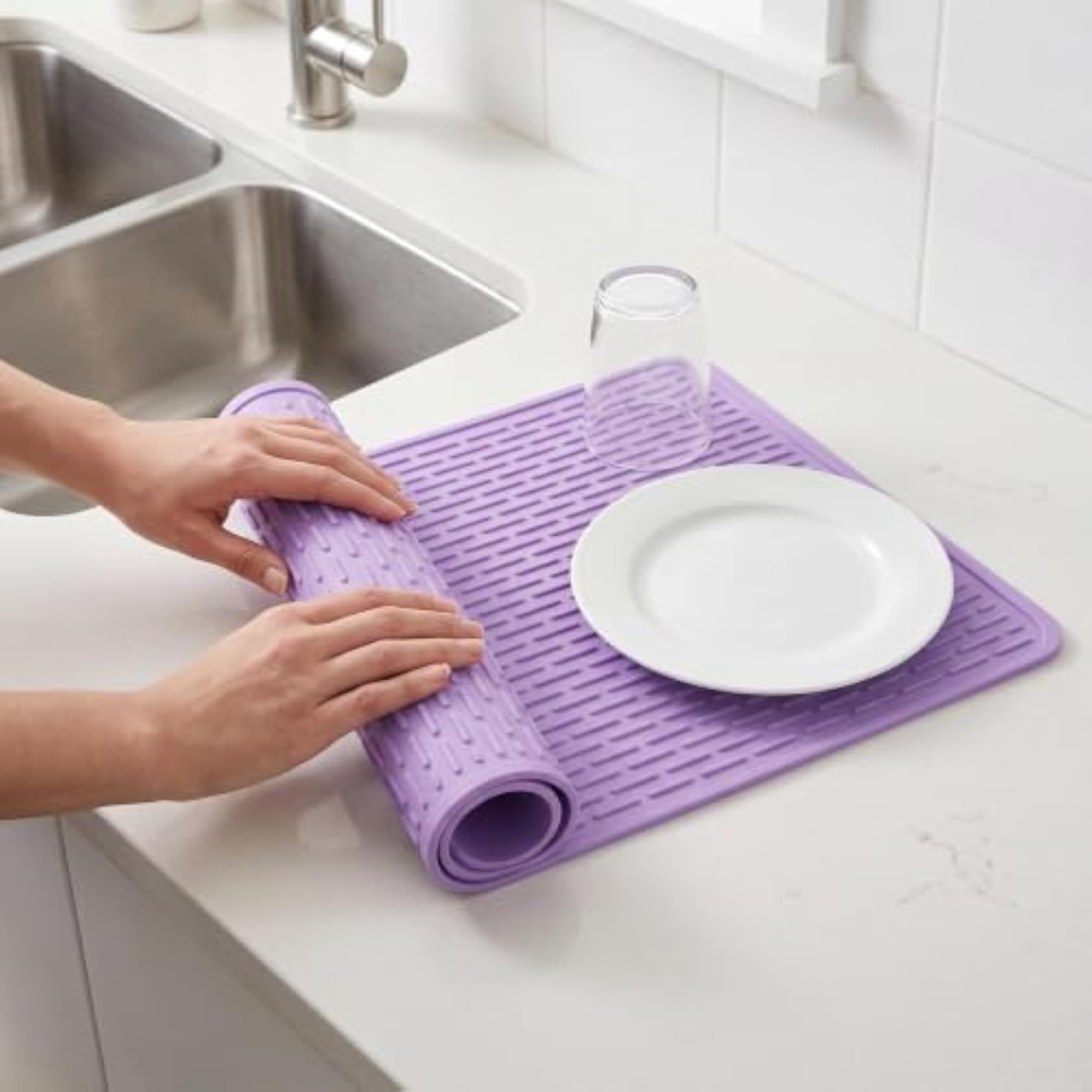 Square Silicone Drying Mat for Kitchen Countertops