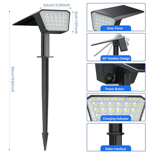 Solar Spot Lights Outdoor, IP65 Waterproof 44 LED Landscape Spotlights, Solar Powered Spotlight with Auto On/Off and 3 Lighting Modes for Outside Garden Decor, 4 Pack (Cool White)