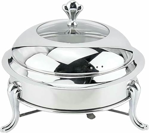 Aparador Redondo de Acero Inoxidable, con Plataforma calefactora, con hornillas y Soporte para Combustible para Celebraciones, Eventos y Bodas (Plata, 28 cm)
