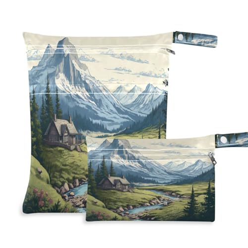 Wajiw 2pcs Cloth Diaper Wet Dry Bags Waterproof Reusable Baby Wet Dry Bags for Travel,Diapers,Dirty Gym Clothes and Toiletries,Country Town -  g339719649p495c530s1063RY