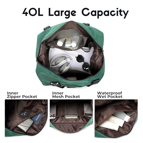 SUNNY BIRD Duffel with Utility Pouch, 40L Weekender Overnight Bag with Shoe Compartment for Travel and Sports (Greenboho)3