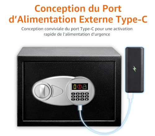 Amazon Basics Coffre-fort en acier avec Serrure à clavier numérique - Pour sécuriser argent, espèces, bijoux, documents d'identité, 14 litres, 35 cm (L) x 25 cm (P) profondeur x 25 cm (H), noir – vue 4