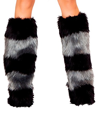 Black & Grey Fur Striped Leg Warmers Costume Accessory