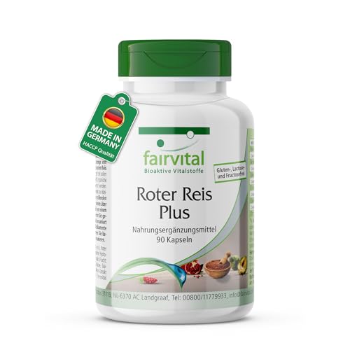 Fairvital | Roter Reis Komplex - 90 Kapseln - HOCHDOSIERT - mit 2,94mg Monacolin K, Chrom, Artischoken-, Schisandra-, Granatapfel- & Sojabohnen-Extrakt - VEGAN