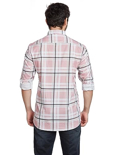 Image of BE ACTIVE Men's Solid Slim Fit Cotton Casual Shirt | Men Stylish Shirt | Spread Collar & Full Sleeves | Checkered Pattern | Regular Fit