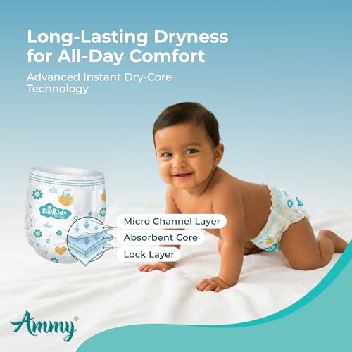 Image of Ammy KoolKids Baby Diaper Pants Size NB (44 pcs) Upto 3 kg | Cottony Soft, 12hr Leakproof & Rash-Free Protection | Quick Absorption with ADL Magic Gel for All-Day Dryness & Comfort