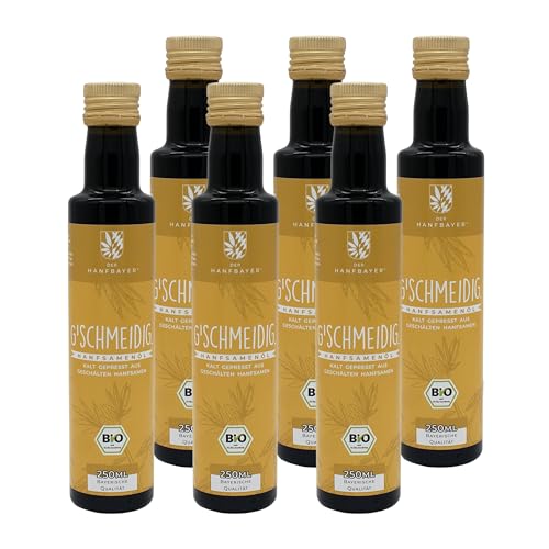 Der Hanfbayer® regionales Bio Hanföl 250ml [REICH AN OMEGA-3] - Kaltgepresstes Hanfsamenöl aus Bayern - vegan & regional aus geschälten Hanfsamen (6er Pack)