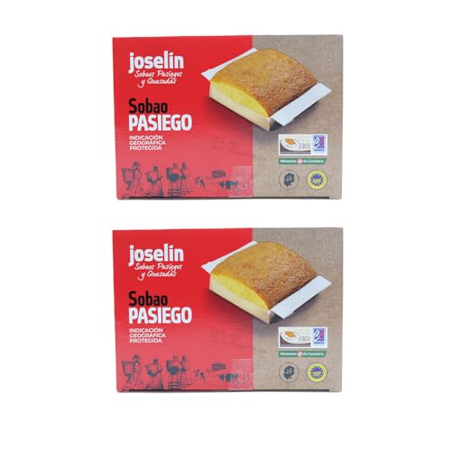 Joselín Sobaos Pasiegos Medianos, elaborados con Mantequilla, Calidad Controlada IGP Sobao Pasiego, Paquete de 8 Sobaos envueltos individualmente en film transparente (600 gr) (Pack de 2)