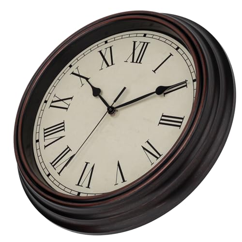 Image of Foxtop 14 Inch Roman Numerals Wall Clock Battery Operated Silent Non-Ticking Round Classic Vintage Retro Wall Clock Decorative for Living Room Kitchen Home Office (Bronze)