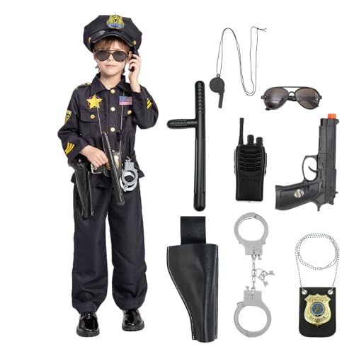Jazgrom Kids Police Officer Costume With Accessories Boys And Girls Cop Uniform Role Play Kit For Halloween Career Day Child Toddler cover