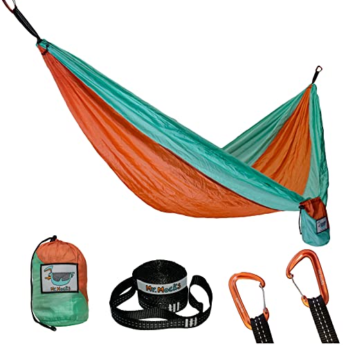 Mr. Mocks Camping Hammocks | Single Double and Bunk Bed Backpacking Hammock | Featherlite Outdoorsman Survival | hammok hamick hamock | (Just Peachy, Single)