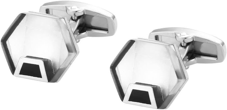 Men's Cufflinks French Hexagonal Edge Light Texture Silver Shirt Sleeve Button