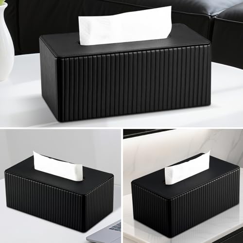 KINGFOM PU Leather Tissue Box Cover Rectangular Tissue Box Holder with Magnetic Bottom, Napkin & Facial Tissue Holder Dispenser for Home, Office for Standard 120-count/160-count (2-Ply) Black Stripe by KINGFOM - Image 8