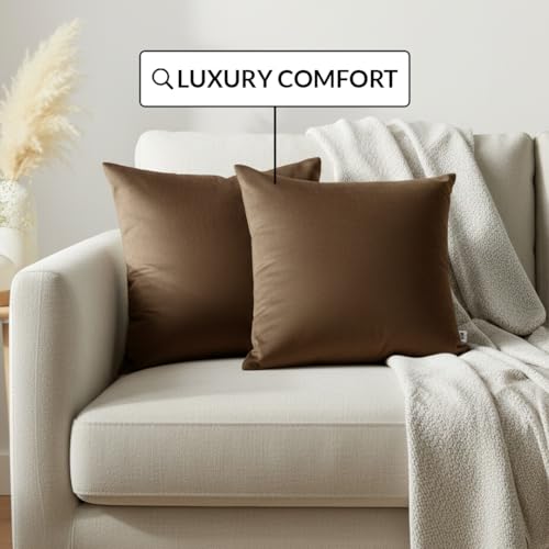 Image of HOMEMONDE Velvet Cushion Covers Set of 5-20x20 Inch Decorative Pillow Cover for Sofa, Couch, Chair, Brown