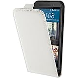 PhoneNatic Kunst-Lederhülle kompatibel mit HTC One M9 - Flip-Hülle weiß + 2 Schutzfolien