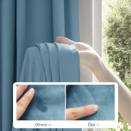 Image of Beauoop Lake Blue Velvet Curtains 84 Inches Long 2 Panels for Bedroom Living Room Soft Luxury Room Darkening Thermal Insulated Soundproof Rod Pocket Window Treatments Drapes, 52X84 Set of 2