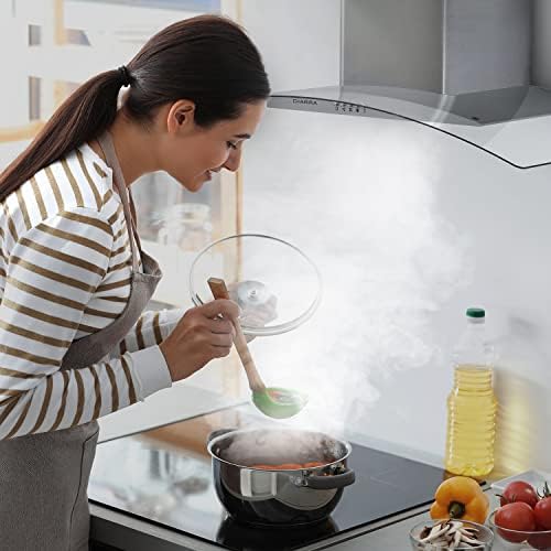 CIARRA CBCS9506B Wall Mounted Cooker Hood 90cm 650 m³/h Curved Glass Chimney Hoods with 3 Speed Recirculating Ducting Kitchen Ventilation Extractor Fan with Carbon Filter