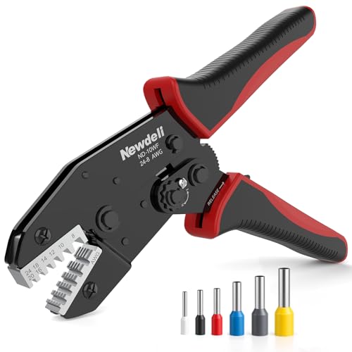 Image of Newdeli Ferrule Crimping Tool 24-8 AWG Wire Ferrule Crimper - Ratchet Wire Crimper Tool for Ferrule Connectors Electrical Wire Terminals Ratcheting Crimping Plier Crimp Tool
