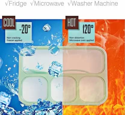 Image of Leak Proof 4 Compartment Lunch Box Reusable Microwave Freezer Safe Food Containers with Spoon for Adults and Kids (1Pc - Multicolor) PP Plastic