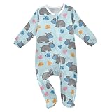 Emelivor Hippos Leaves Blue Baby Newborn One-Piece Pajamas Cotton Sleepwear Outfits for Boys Girls Kids
