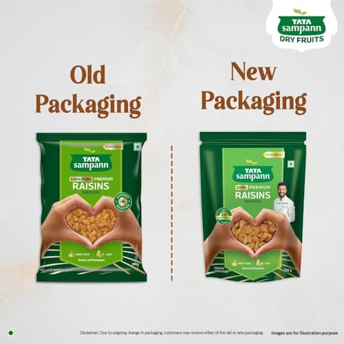 Image of Tata Sampann Pure Raisins Seedless /Kishmish, 200g, Source Of Potassium, Premium Dry Fruits, Green Raisins (Pack of 3)