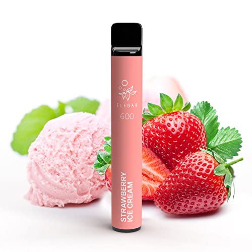 Elfbar 600 - Strawberry Ice/Erdbeer Eis - Nikotinfreie Einweg E-Zigarette E-Shisha Vape 550mAh, 600 Züge