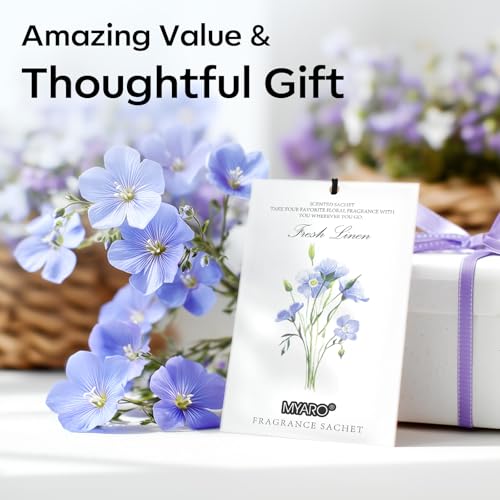 MYARO 12 Packs Linen Scented Sachets for Drawer and Closet, Long Lasting Fresh Scent Air Freshener & Odor Eliminator Home Fragrance Potpourri Bag