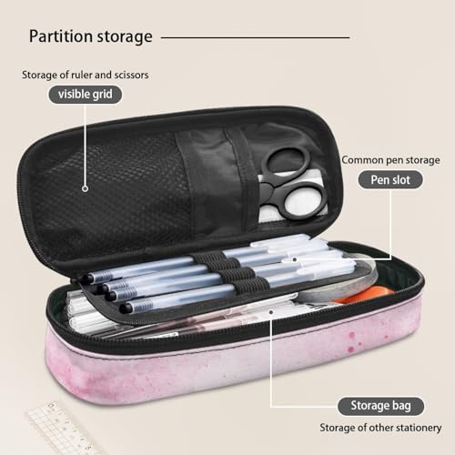 Image of Cow Flower Kids Pencil Case Big Capacity Pen Pouch for School Supplies Zippered Pencil Bag with Slots Pink Pencil Storage Bag for Middle School