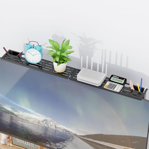 WALI TV Top Shelf, Adjustable Monitor Shelf with 2 Storage Boxes, Stitchable Floating TV Stand Holds Up to 5.5lbs for Speaker, Media Boxes, Game Console, Router Shelves 34.65×4.3'' (TSH004-2B), Black - Image 5
