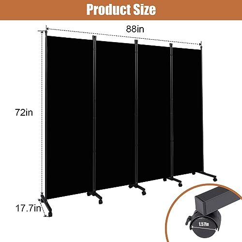 Room Divider Portable 88'' Partition Room Dividers and Folding Privacy Screens 4 Panel Wall Divider for Room Separation, Freestanding Fabric Room Divider Panel with Wheels for Home Office Hospital by HOMSCREENER - Image 6