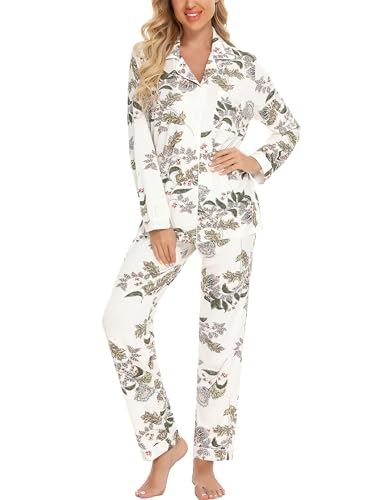Image of Pjmlifecoco Pajamas Set Long Sleeve Womens Button Down Sleepwear Two Piece Nightwear Soft Pj Lounge Sets S-XXL