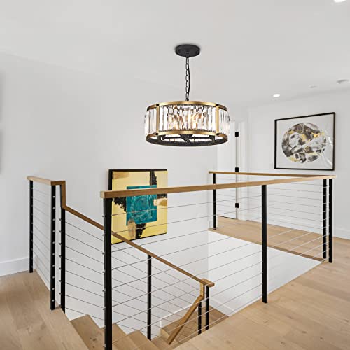 Zhizenl Pendant Lights, Modern Crystal Pendant Light, 4-Lights E12 Gold Drum Chandeliers, Industrial Brass Pendant Light Fixtures For Dining Room, Kitchen Island, Bedroom, Living Room Entryway Bar #TOP7