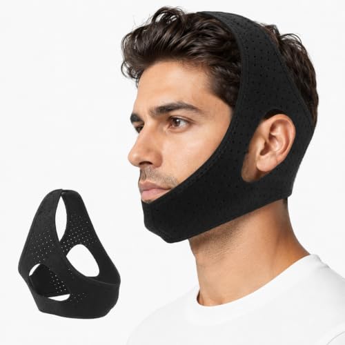 Anti Snore Chin Strap for Men, Adjustable Anti-Snoring Chin Strap, Breathable Sleep Chin Strap to Keep Mouth Closed, Mouth Breathing Corrector & Snoring Solution, Comfortable Sleeping Jaw Strap