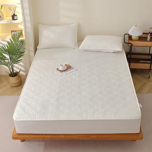 Drap housse imperméable beige 150x200cm avec taies d'oreillers Beydodo - 2