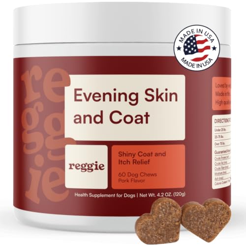 Reggie Skin & Coat Supplements for Dogs | Omega-3 Fish Oil & Vitamin E for Itchy Skin Relief, Shedding & Shiny Coat | Natural Dog Skin & Coat Chews | Vet-Approved & Made in USA | 60 Soft Chews