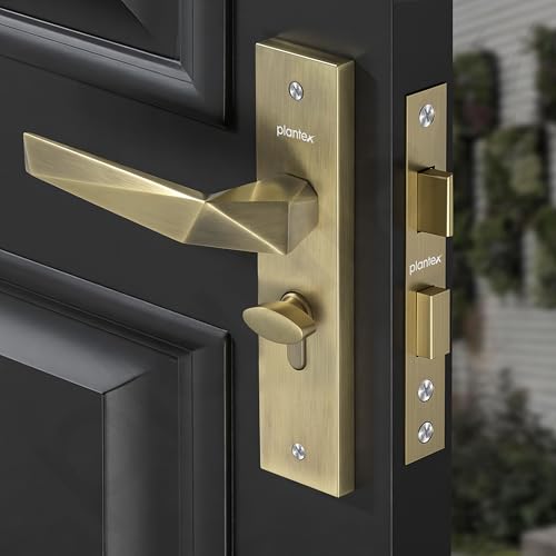 Image of Plantex Heavy-Duty Door Lock Handle Set / 6-Lever Lock Mechanism with 3 Years of Warranty /Mortise Lock with 3 Keys, Brass Lock Body & Cylinder - (8129-Brass Antique)