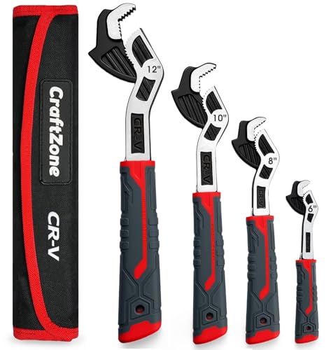 Image of Self Adjusting Pipe Wrench, 6 inch8 inch10 inch12 inch Self Locking Wrench Set with Forged Double Threaded Jaws for Pipes Nuts Bolts and Plumbing Repair