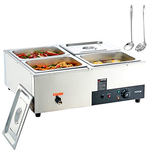 VEVOR 5-Pan Commercial Food Warmer, 5 x 12QT Electric Steam Table with Glass Cover, 1700W Countertop Stainless Steel Buffet Bain Marie 86-185°F Temp Control for Catering, Restaurants, Silver by VEVOR - Used condition - US$149.90