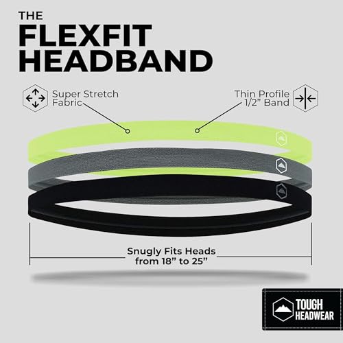 Image of Tough Headwear Thin Elastic Headbands for Men - Sports Hair Head Band for Women & Men - Non Slip Mens Workout Headband - Running or Soccer Headband - 6-Pack