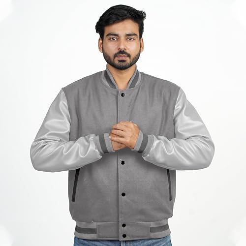Image of Men's Fashion Varsity Jacket Causal Slim Fit Wool Letterman Baseball Bomber Jackets