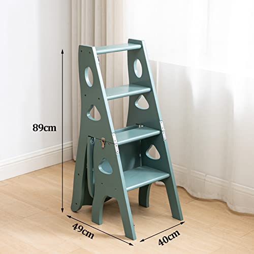 Silla escalera de madera plegable multifunción azul verde para biblioteca 3