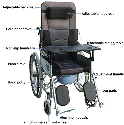 Dreamyun Reclining Wheelchair, 180° Reclining Wheelchair Commode Wheelchair Folding Bathroom Shower Chair Bedside Commode Toilet Chair, Fully Lying 6-Speed Adjustable For Adults Handicap Elderly #TOP5