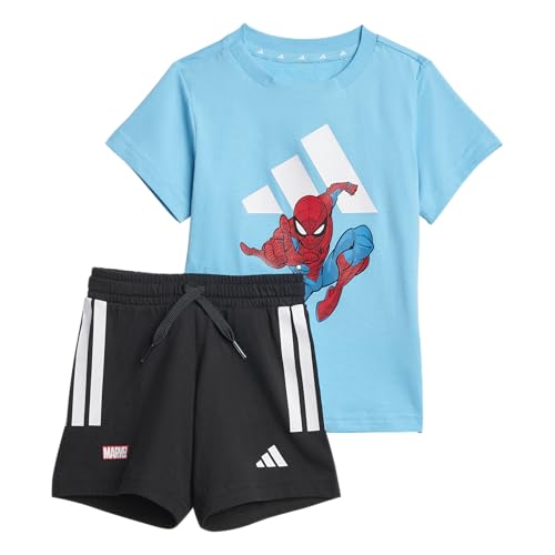 Adidas Unisex-Baby Adidas x Marvel Spider-Man Sportswear T-Shirt Set, Bright Cyan/White, 12 Months