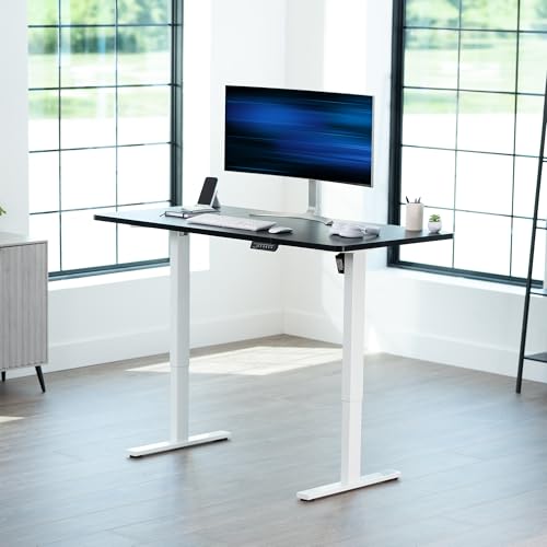 Image of VIVO Black 60 x 30 in Standing Desk, DESK-KIT-1W6B-30 | Electric, Holds 220 lbs, Sit Stand, Height Adjustable, Extra Deep Table Top, Memory Presets, 1B Series, White Frame