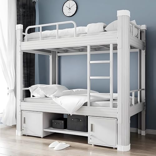 Litera doble en una plaza, literas, litera completa en cama doble, cama alta con escalera, litera doble de acero resistente con escalera y marco de cama, adecuado