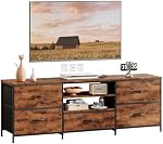 TV Stand with Drawers, 3 Tiers Console Table, Television Stand for TV up to 65 inch, Entertainment Center with Storage&Open Shelves, TV Entertainment Stand Cabinet for Living Room (Brown)